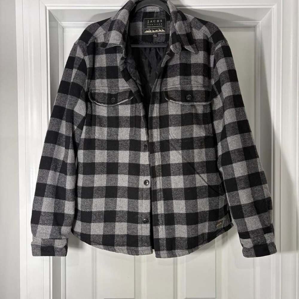 Jachs New York Buffalo Plaid Flannel Jacket Size L Black Gray